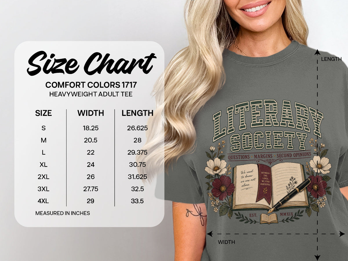 Literary Society size chart