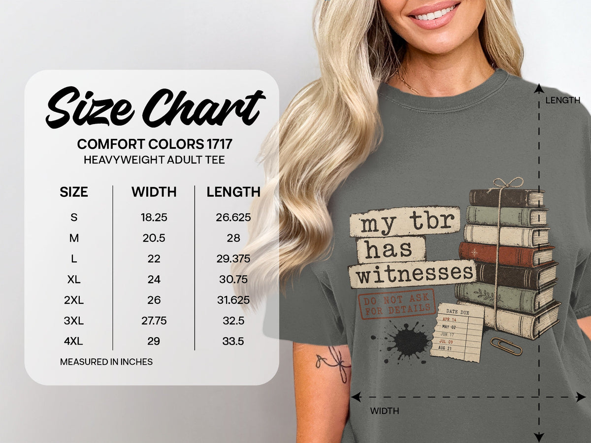 My TBR Has Witnesses size chart