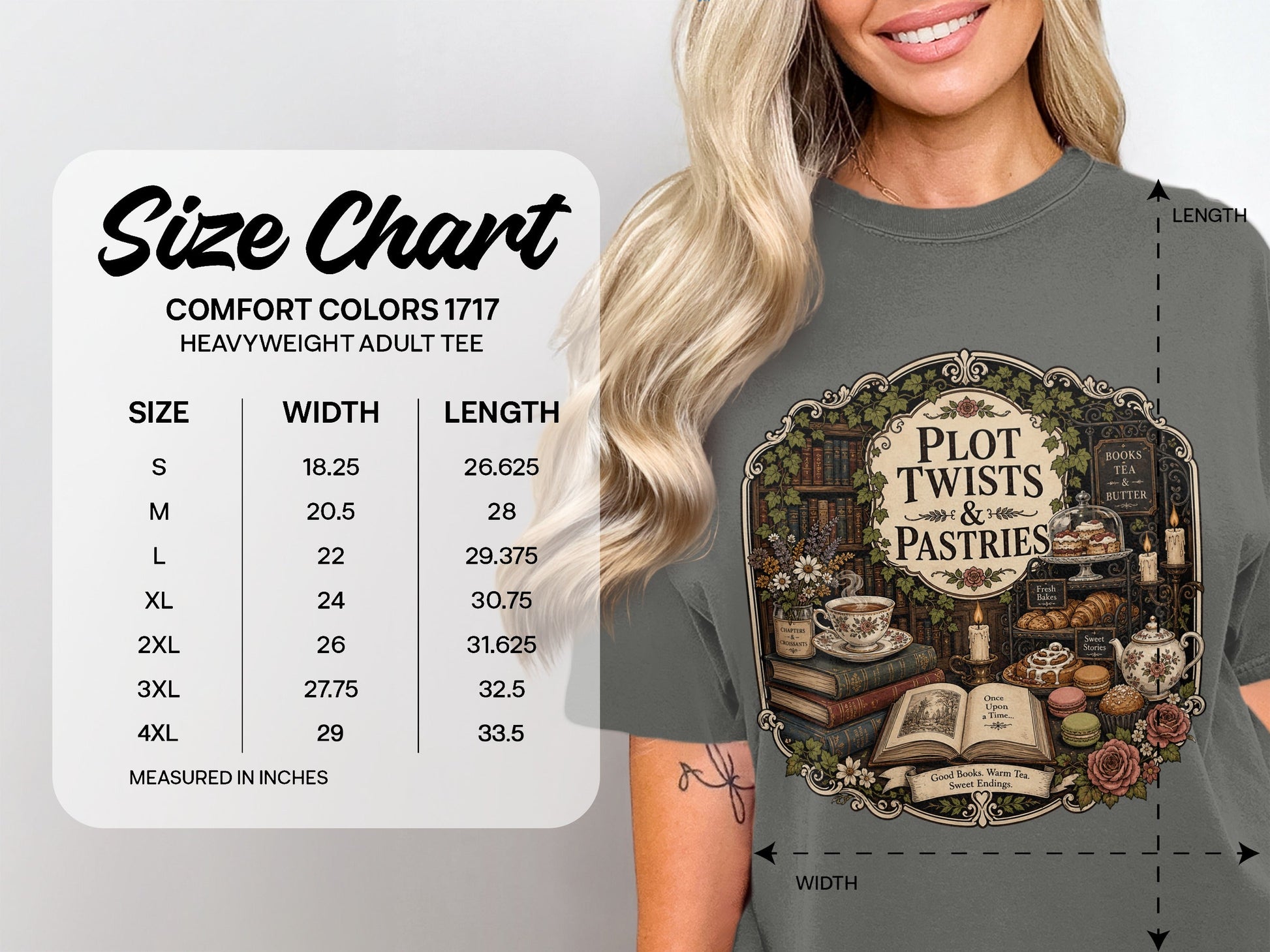 Plot Twists and Pastries size chart
