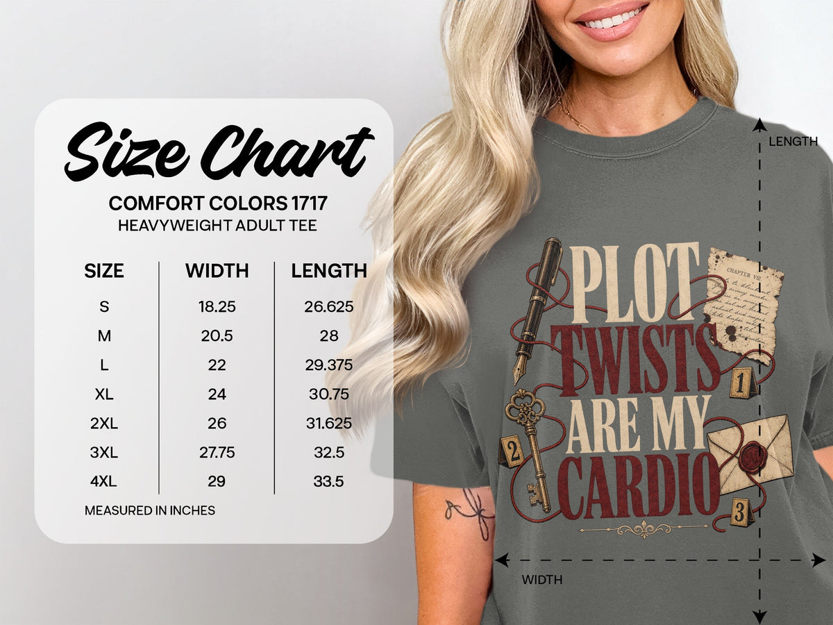 Plot Twists Are My Cardio size chart