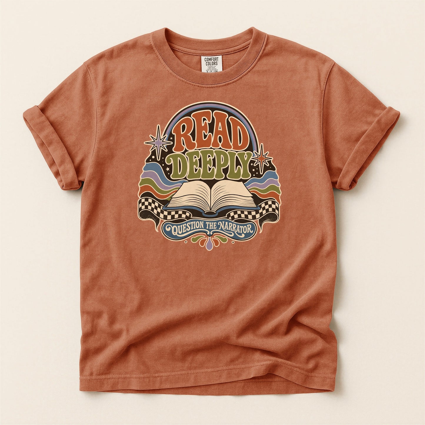 Read Deeply bookish tee in Yam, full flat