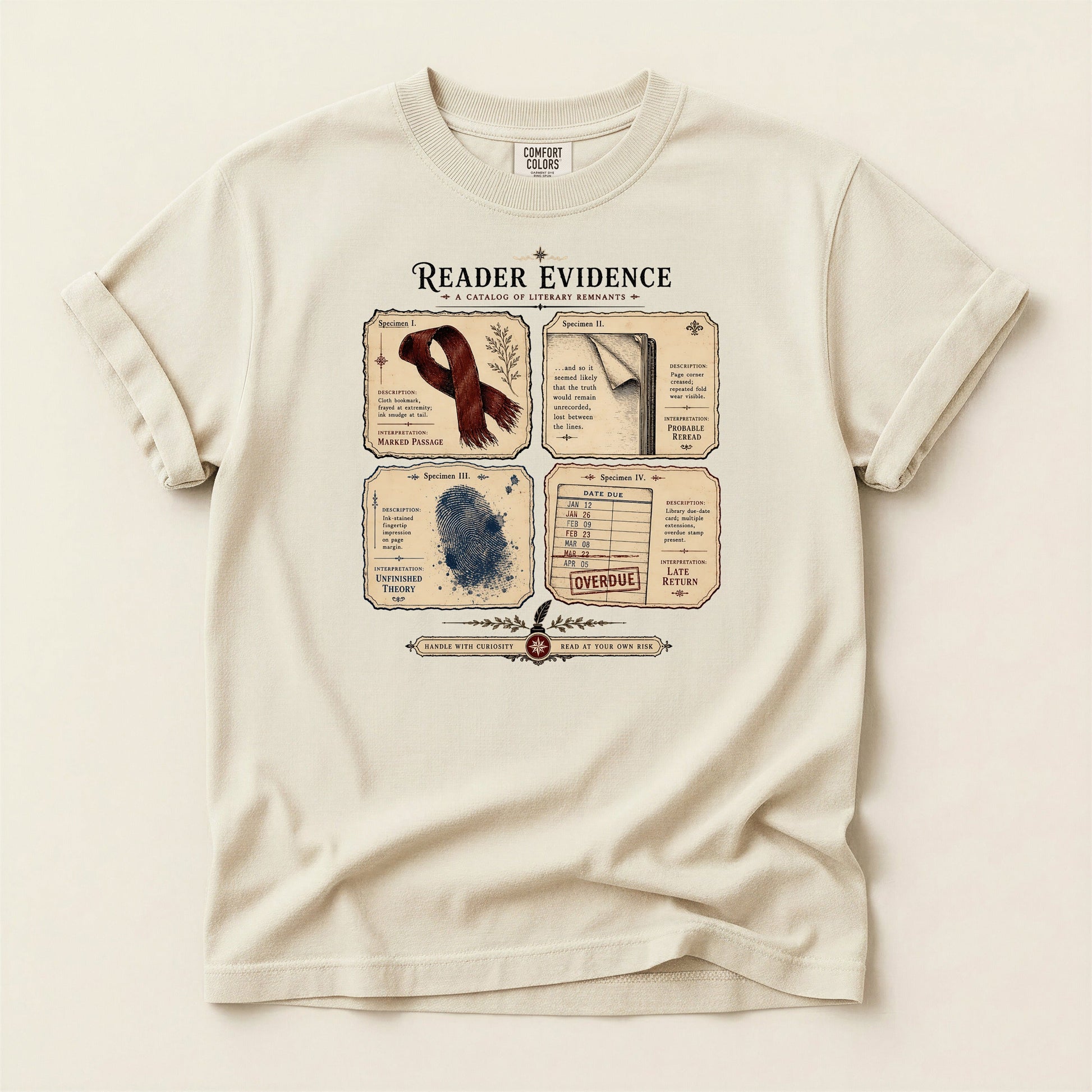Reader Evidence bookish tee in Ivory, full flat
