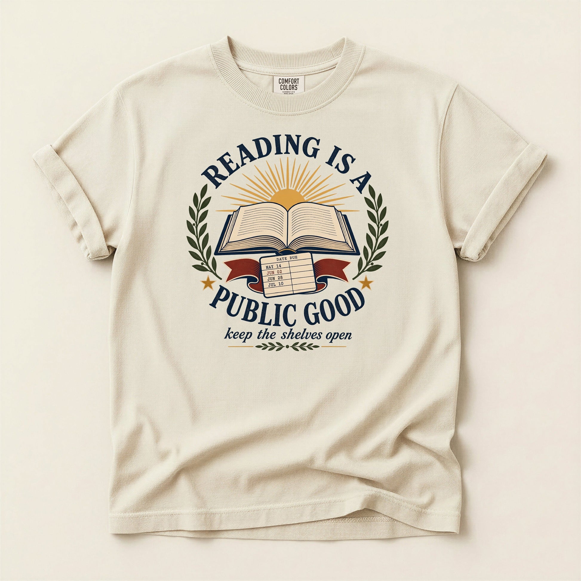 Reading Is a Public Good bookish tee in Ivory, full flat