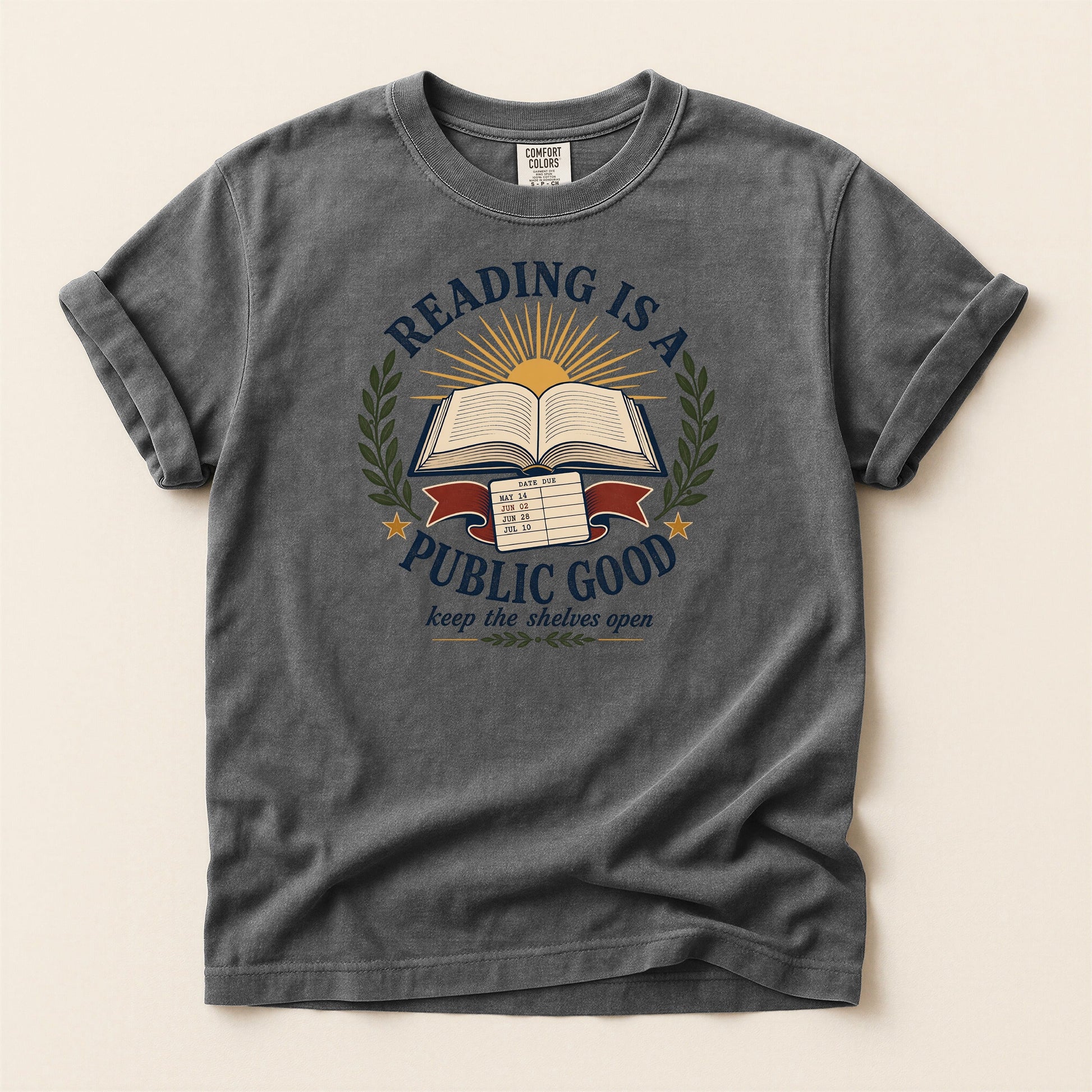 Reading Is a Public Good bookish tee in Pepper, full flat