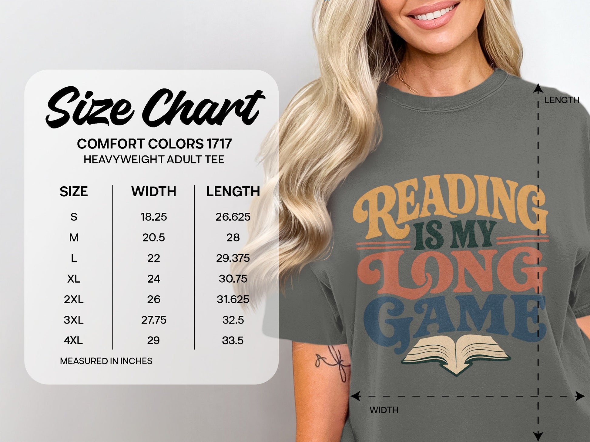 Reading Is My Long Game size chart