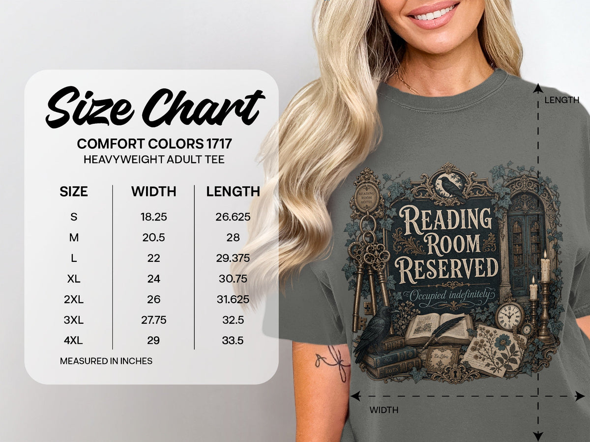 Reading Room Reserved size chart
