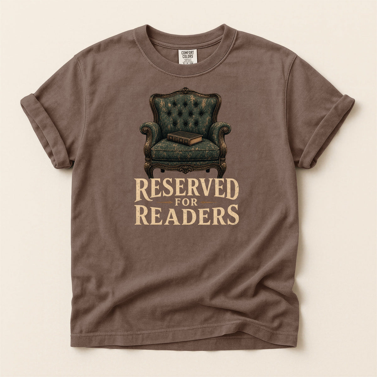 Shelf Love Studio Reserved for Readers t-shirt in Espresso, flat