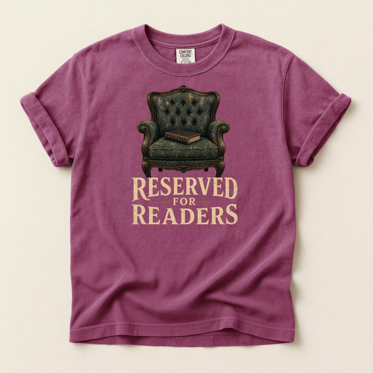 Shelf Love Studio Reserved for Readers t-shirt in Berry, flat