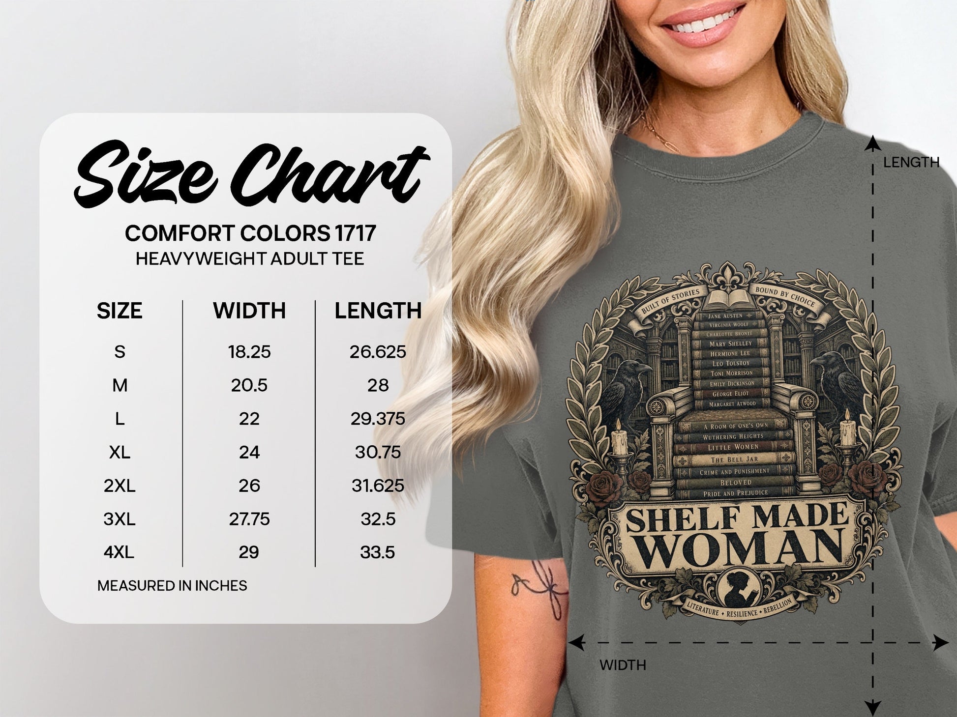Shelf Made Woman size chart