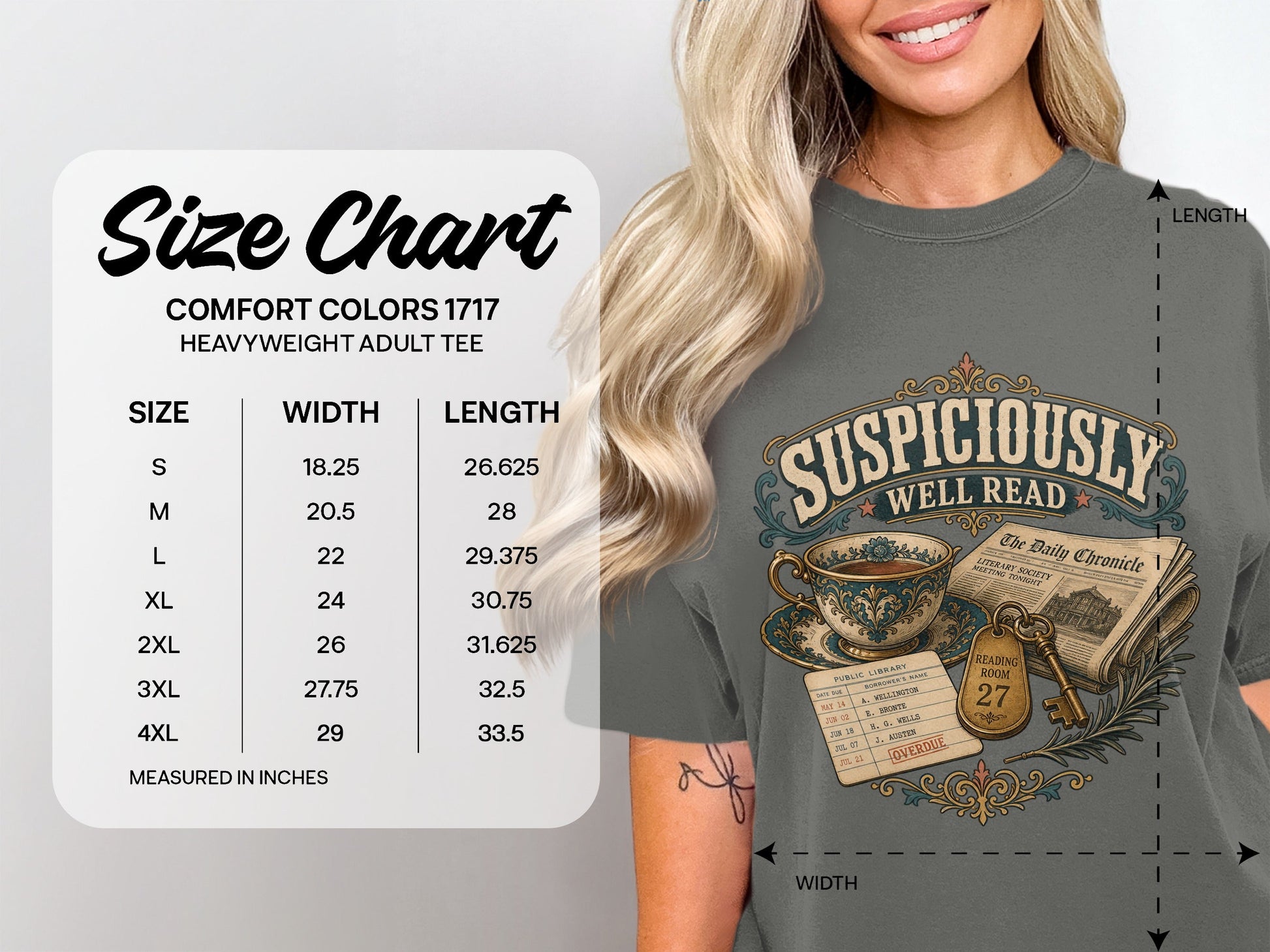 Suspiciously Well Read size chart