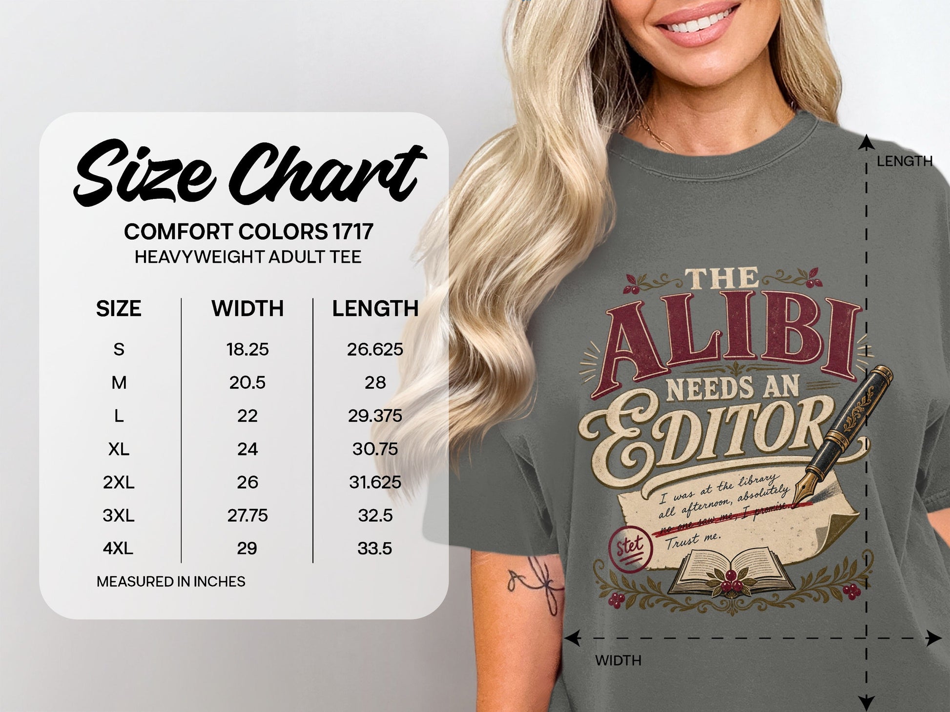 The Alibi Needs an Editor size chart