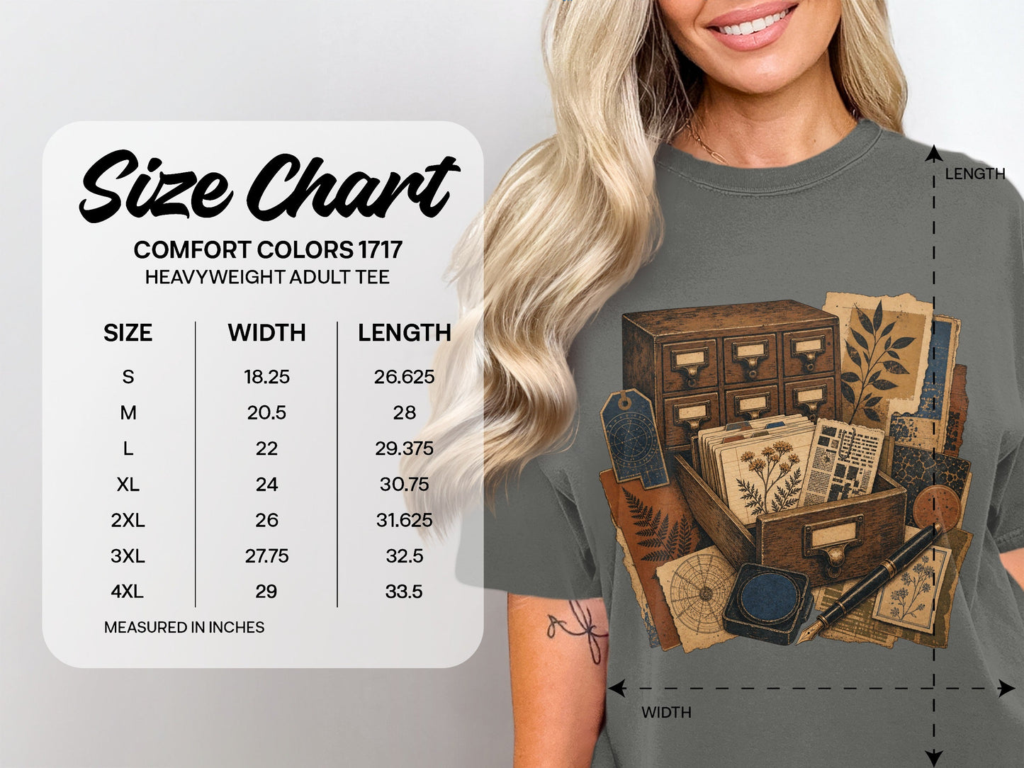 The Card Catalog size chart