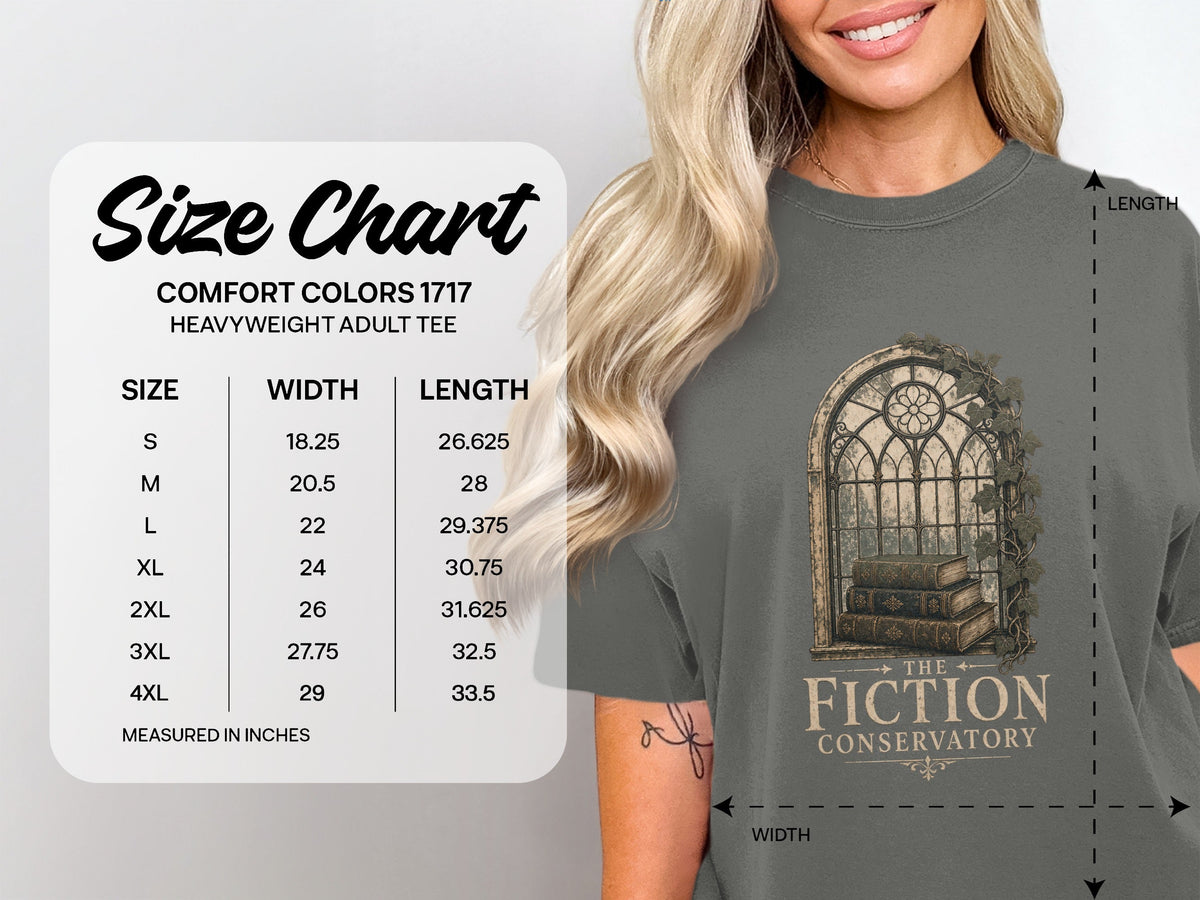 The Fiction Conservatory size chart
