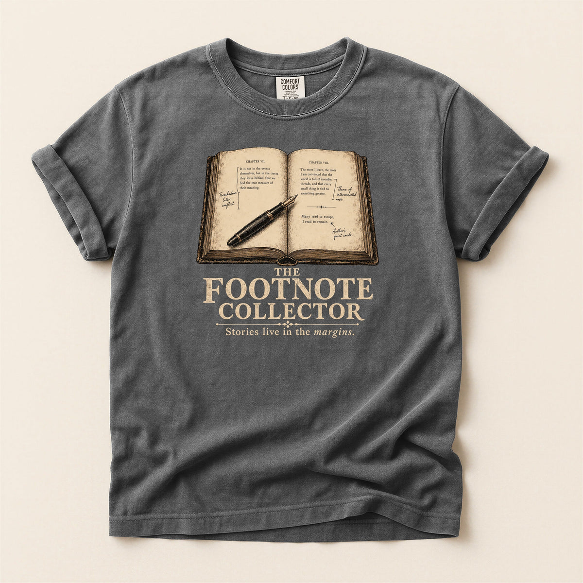 Shelf Love Studio The Footnote Collector t-shirt in Pepper, flat