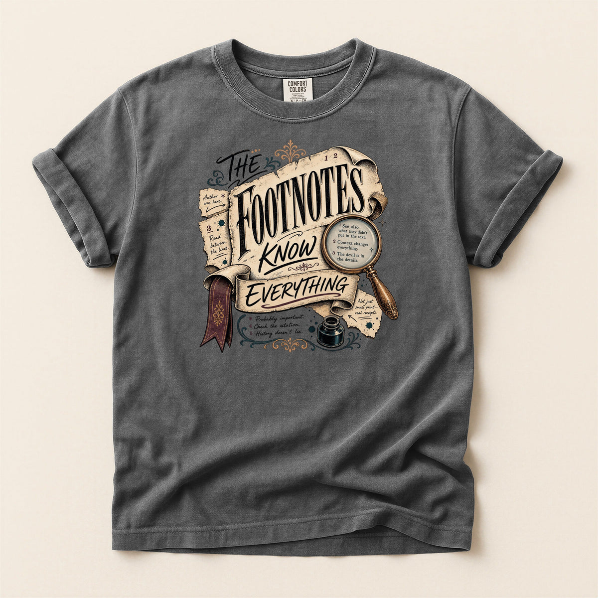 Shelf Love Studio The Footnotes Know Everything t-shirt in Pepper, flat
