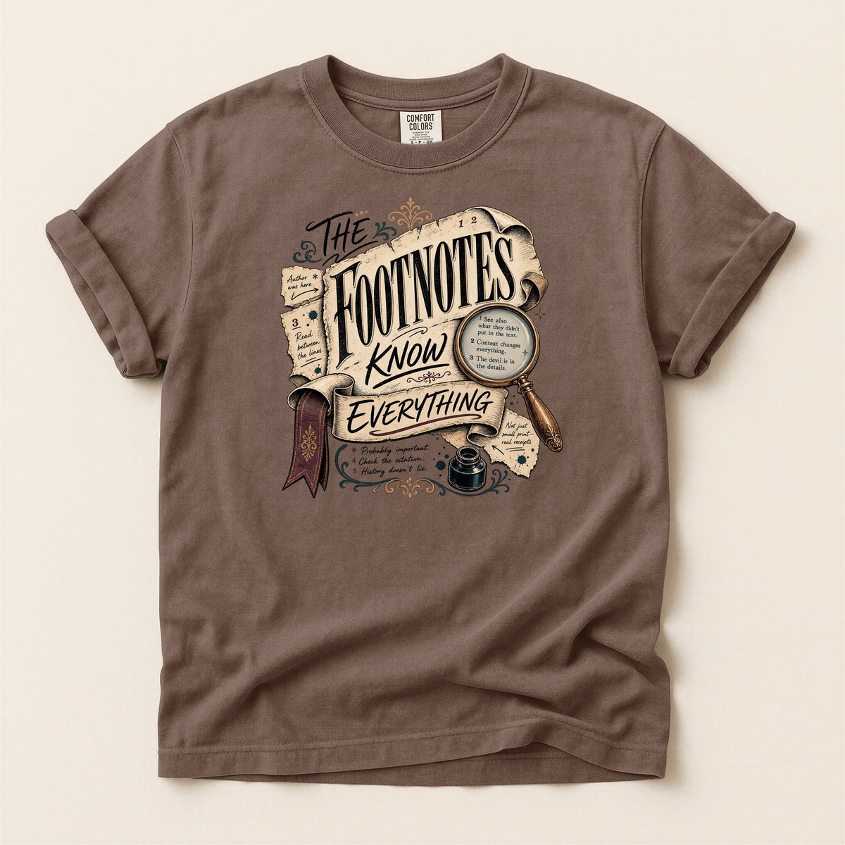 Shelf Love Studio The Footnotes Know Everything t-shirt in Espresso, flat