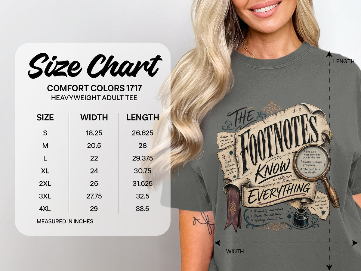The Footnotes Know Everything size chart