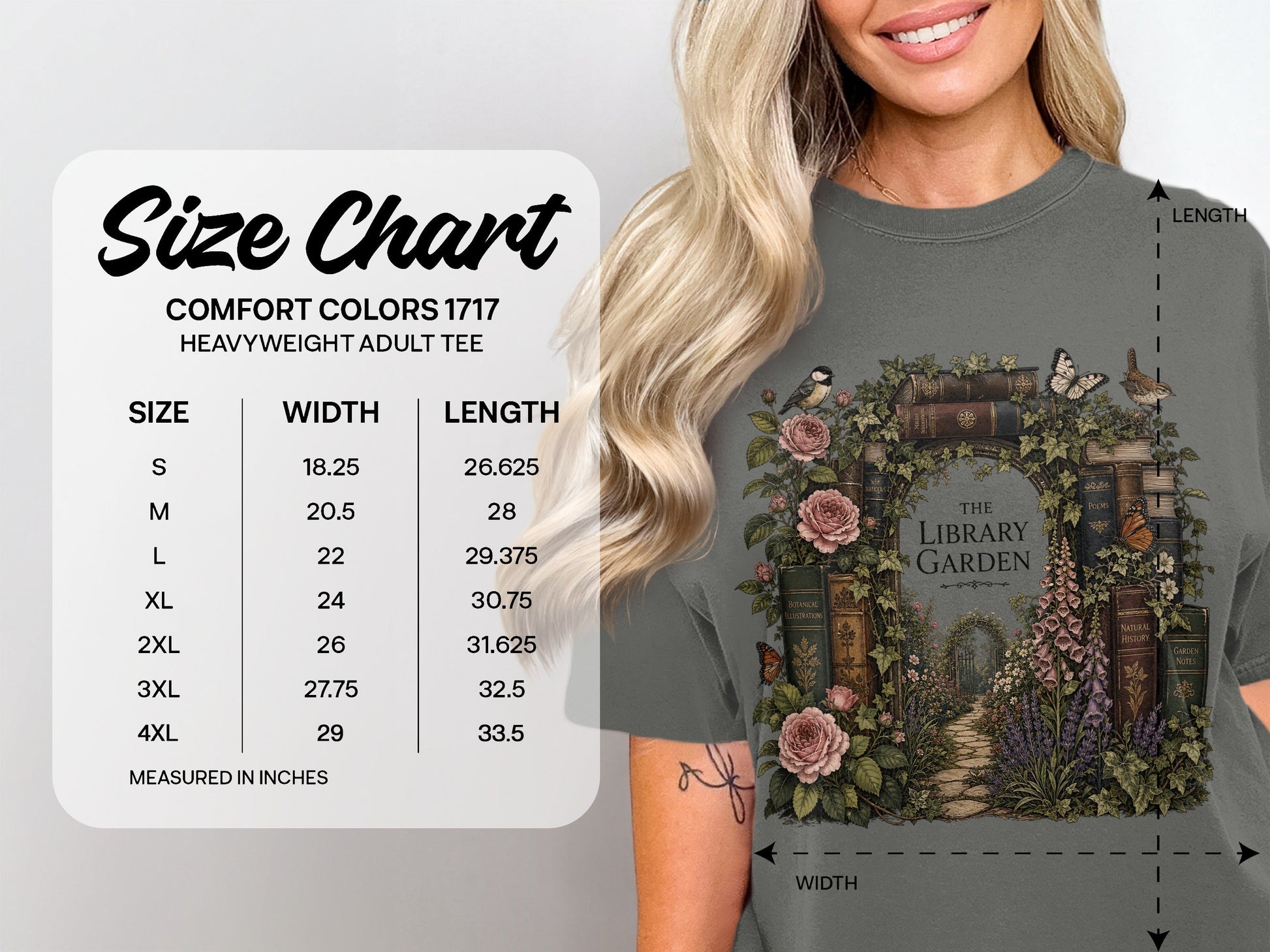 The Library Garden size chart