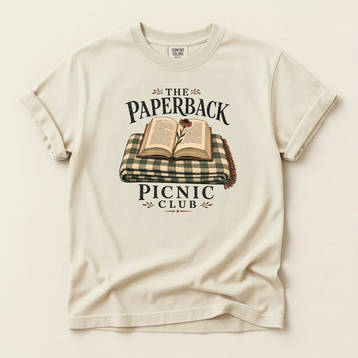 Shelf Love Studio The Paperback Picnic Club t-shirt in Ivory, flat
