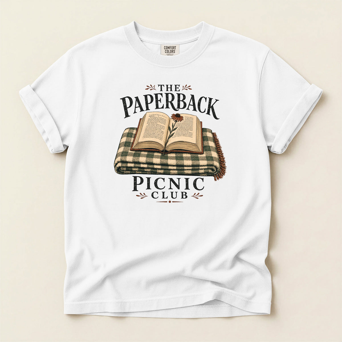Shelf Love Studio The Paperback Picnic Club t-shirt in White, flat