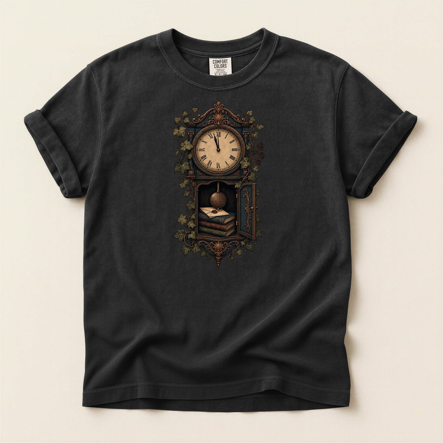 The Reading Hour bookish tee in Black, full flat