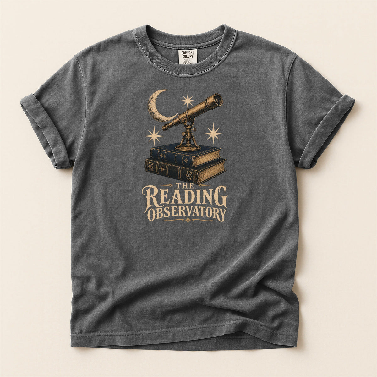 Shelf Love Studio The Reading Observatory t-shirt in Pepper, flat