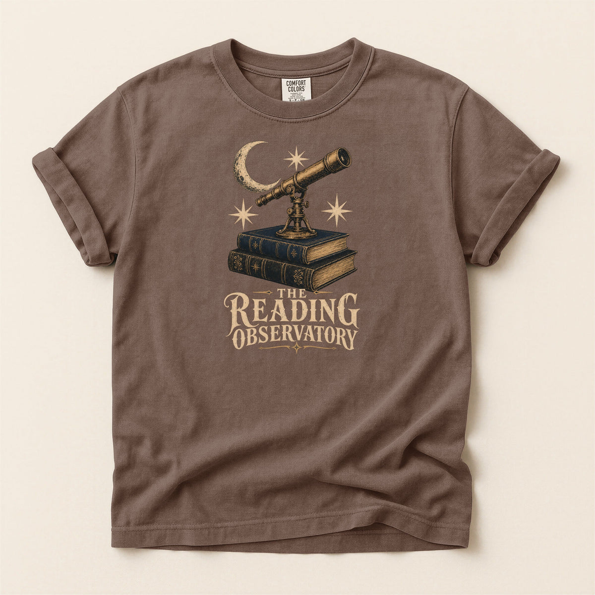 Shelf Love Studio The Reading Observatory t-shirt in Espresso, flat