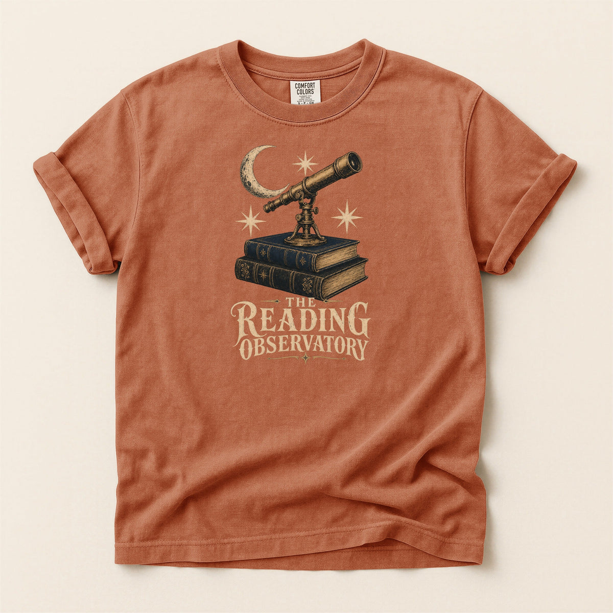 Shelf Love Studio The Reading Observatory t-shirt in Yam, flat