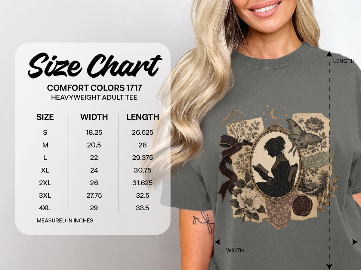 Victorian Woman Reading size chart