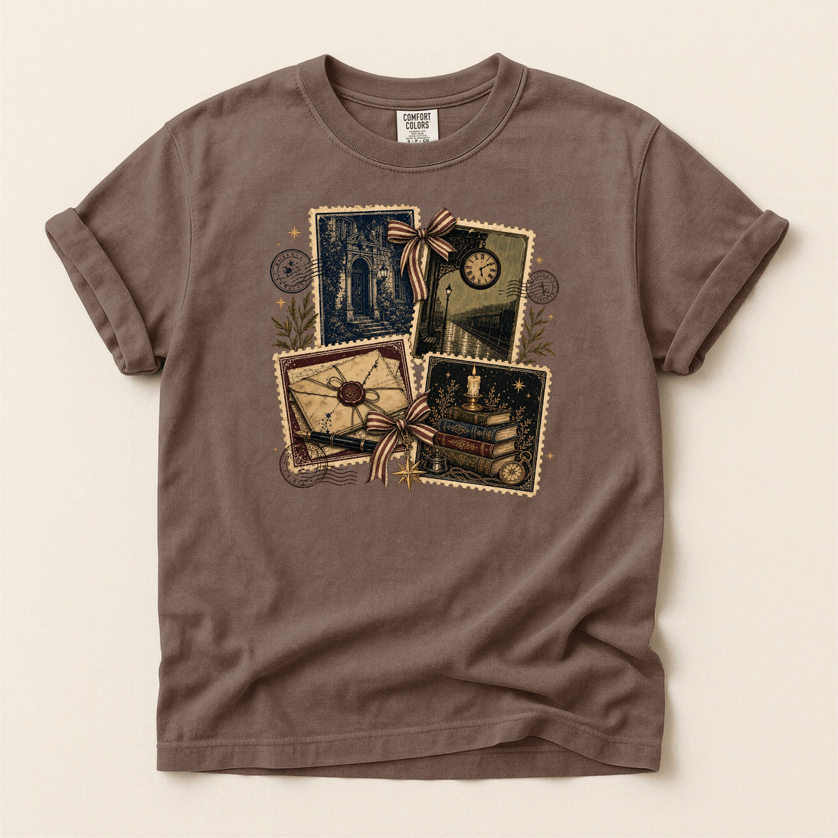 Shelf Love Studio Vintage Mystery Ephemera t-shirt in Espresso, flat