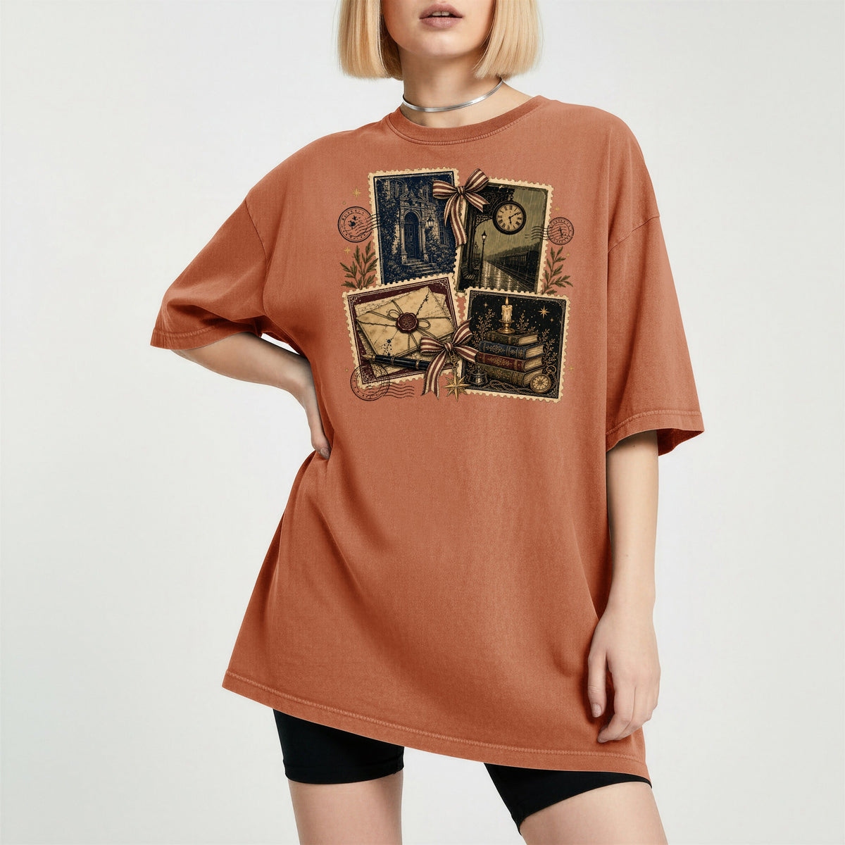 Shelf Love Studio Vintage Mystery Ephemera t-shirt in Yam, worn
