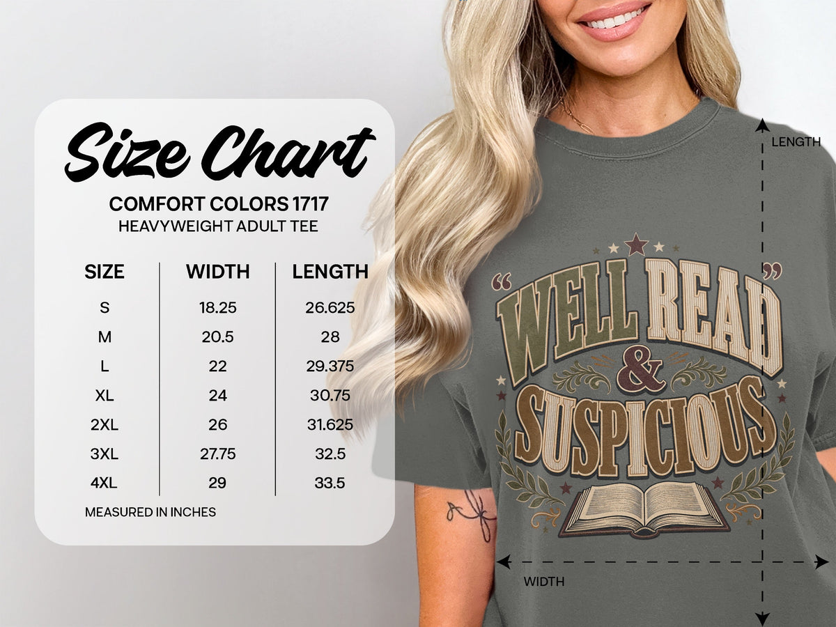 Well Read & Suspicious size chart
