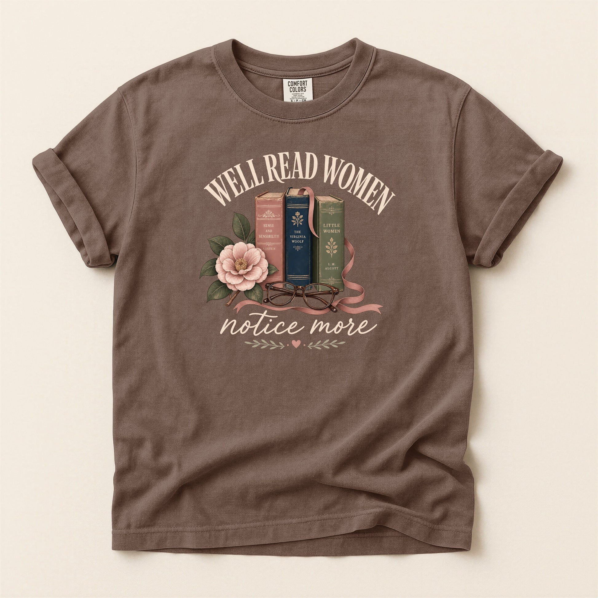 Well-Read Women Notice More bookish tee in Espresso, full flat