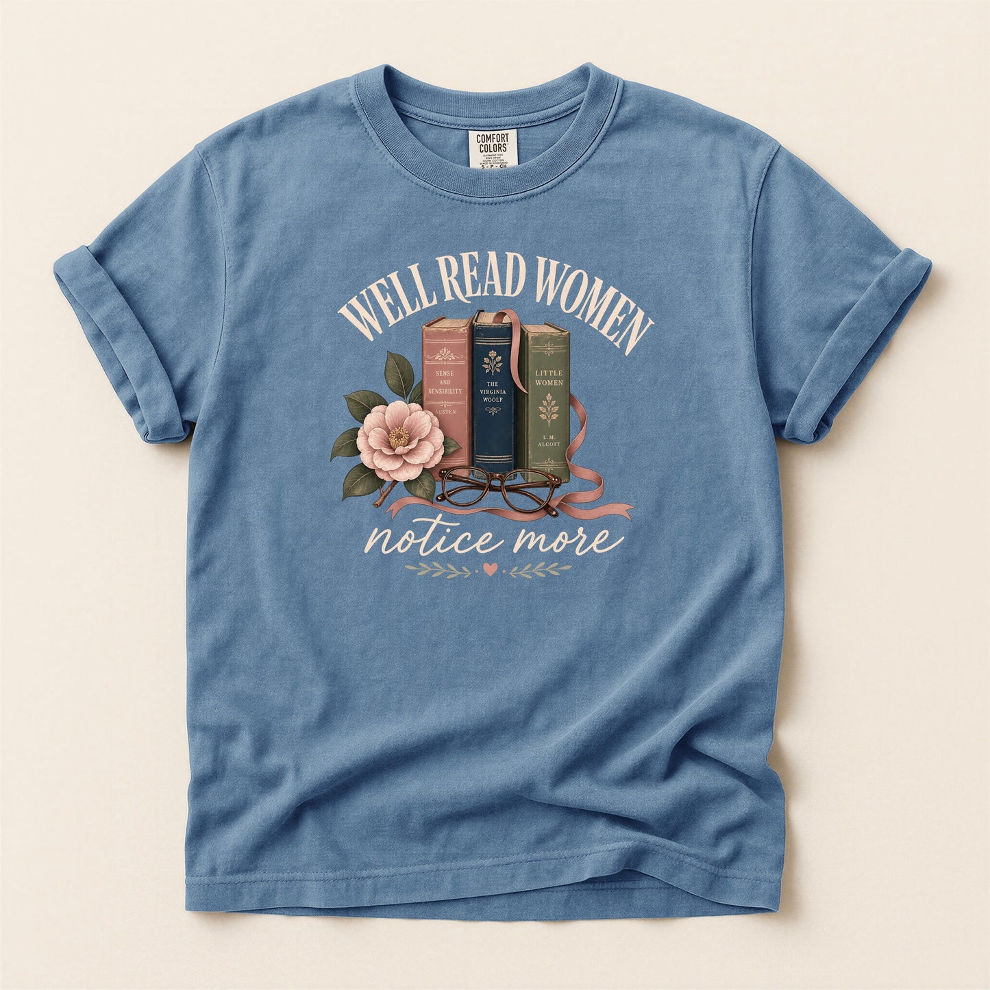 Well-Read Women Notice More bookish tee in Blue Jean, full flat