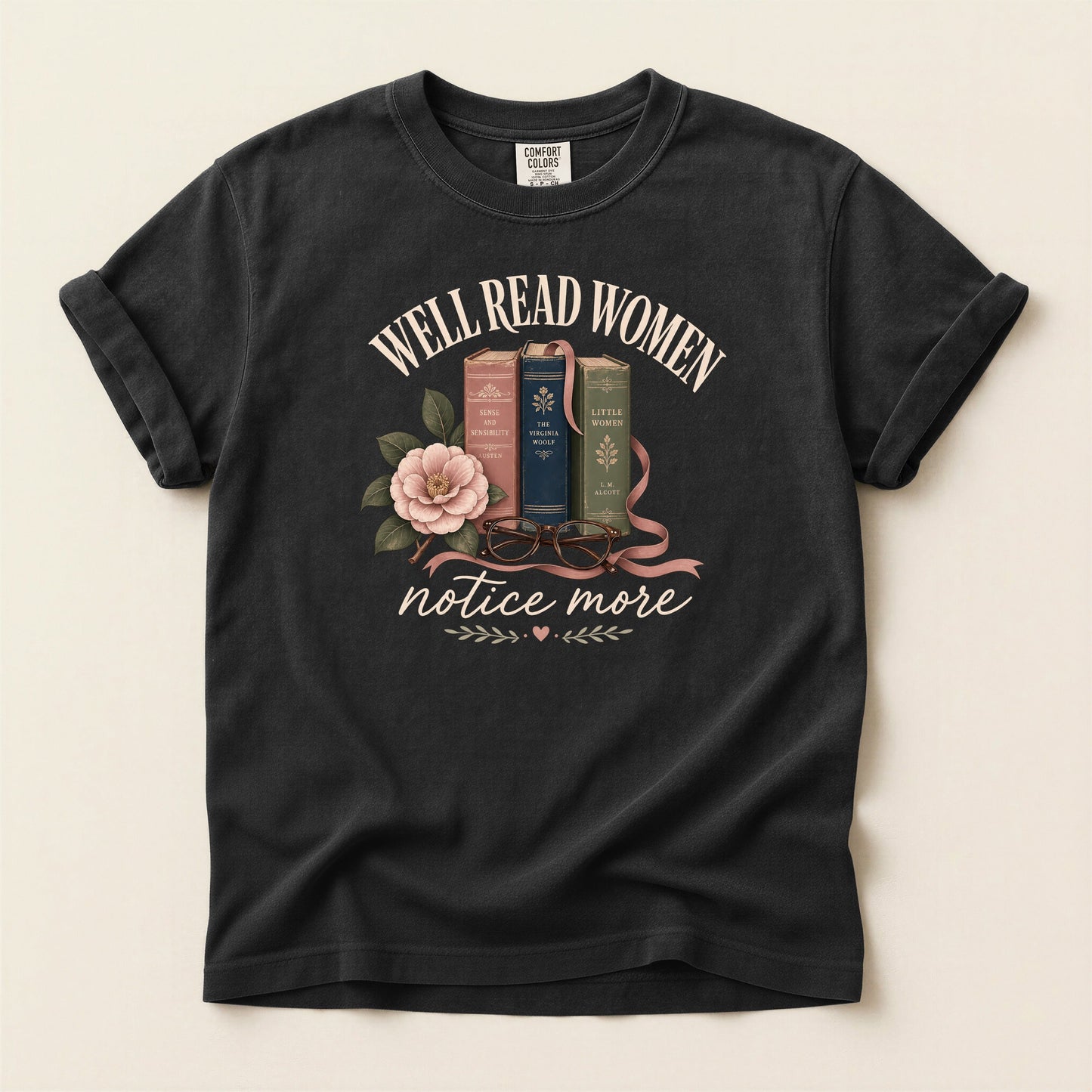 Well-Read Women Notice More bookish tee in Black, full flat
