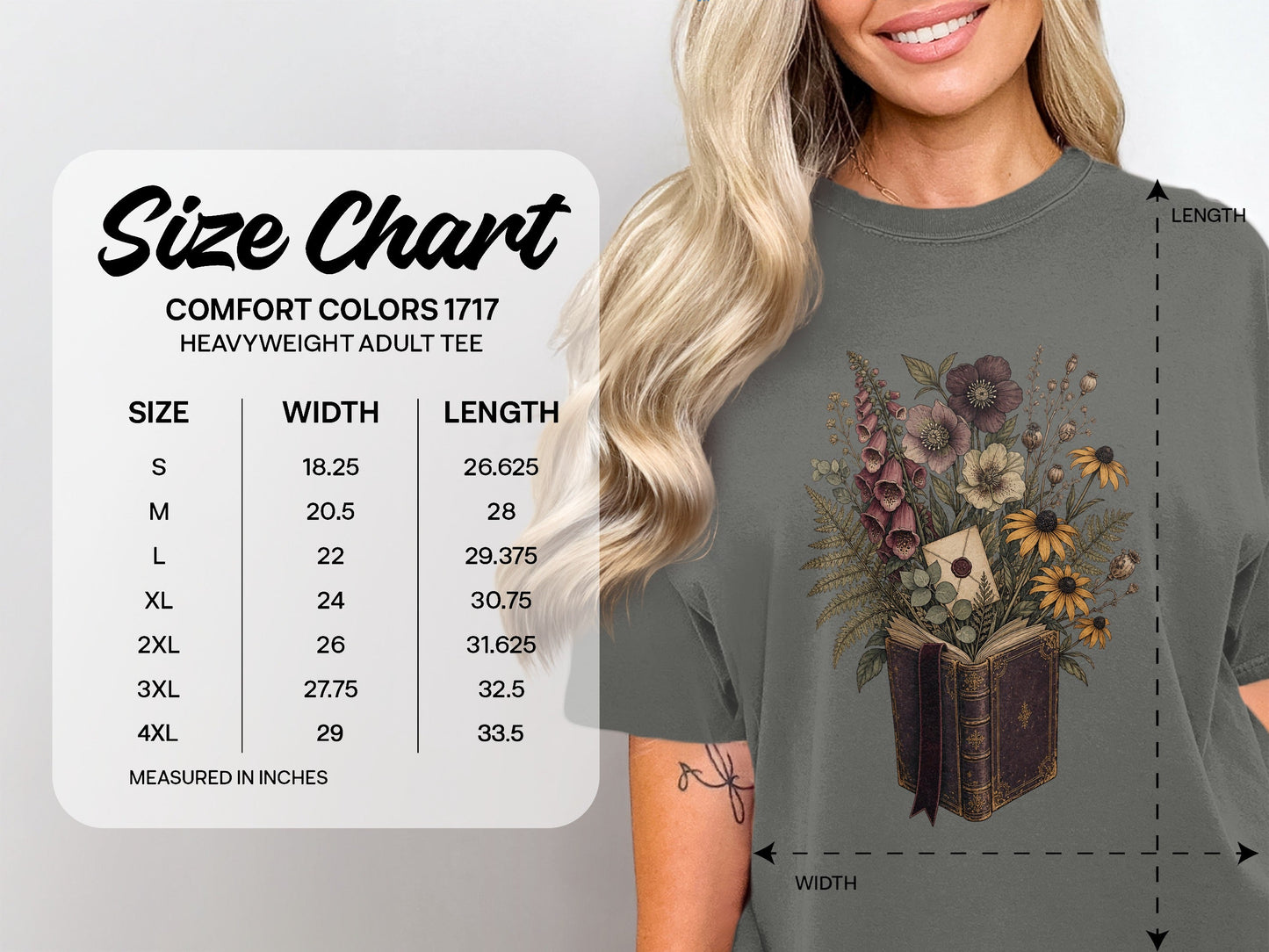 Wildflower Book Bouquet size chart